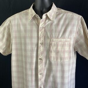 North Face Shirt Mens Large Beige Plaid Short Sleeve Button Up Outdoors Casual